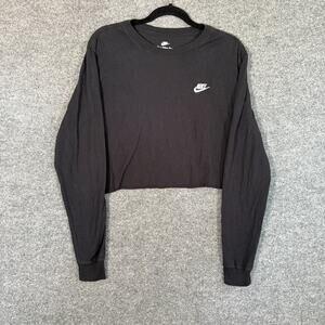 Nike‎ Shirt Womens Large Black Loose Fit Cropped Tshirt Crewneck Casual Long Slv